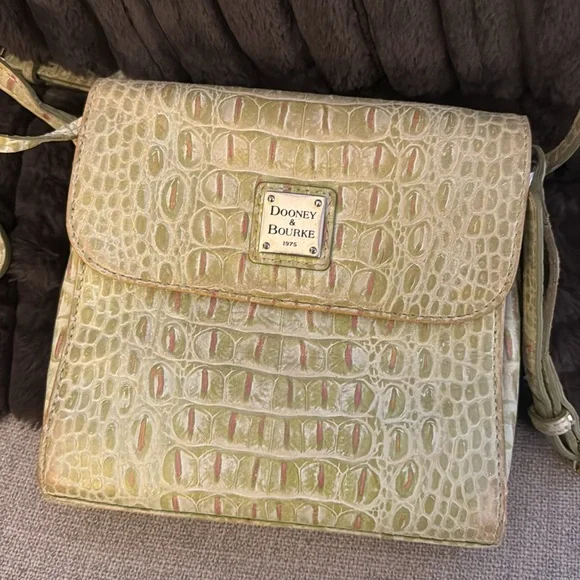 Vintage Dooney & Bourke Purse Orange Canvas Leather Croc Flap Crossbody Bag - Picture 1 of 8